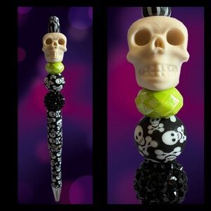 Skull and Crossbones Custom Beaded Ink Writing Pen
